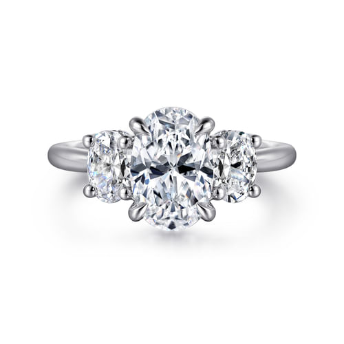 14K White Gold Oval Three Stone Diamond Engagement Ring