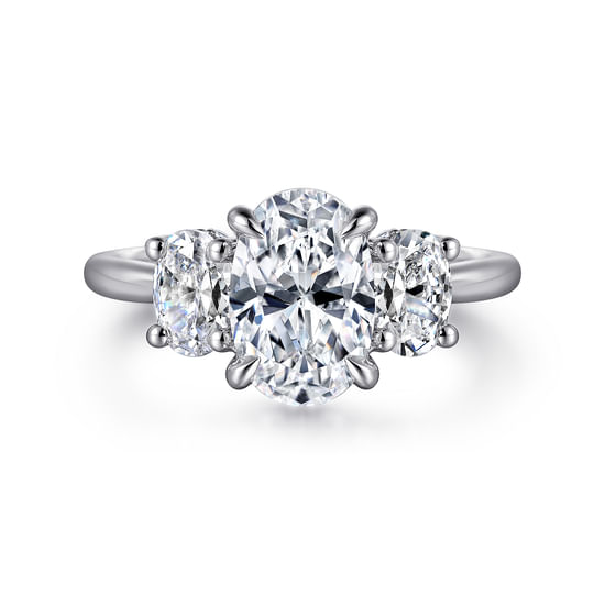 Gabriel - 14K White Gold Oval Three Stone Diamond Engagement Ring