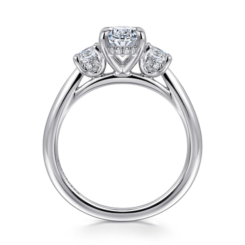 14K White Gold Oval Three Stone Diamond Engagement Ring