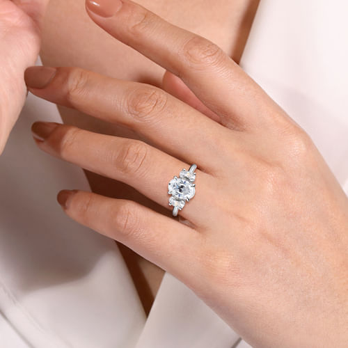 14K White Gold Oval Three Stone Diamond Engagement Ring