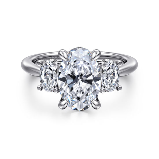 Gabriel - 14K White Gold Oval Three Stone Diamond Engagement Ring
