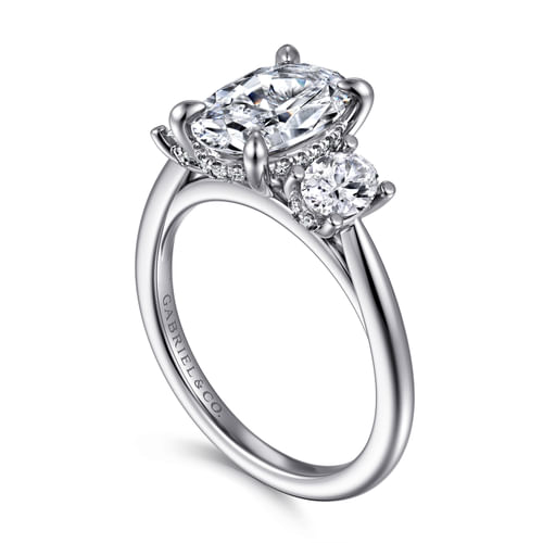 14K White Gold Oval Three Stone Diamond Engagement Ring