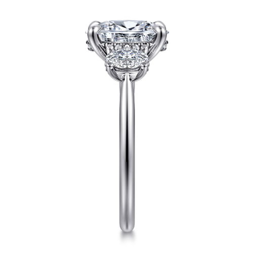 14K White Gold Oval Three Stone Diamond Engagement Ring