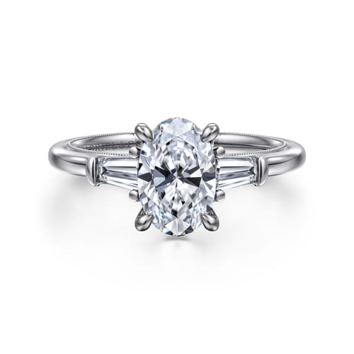 14K White Gold Oval Three Stone Diamond Engagement Ring