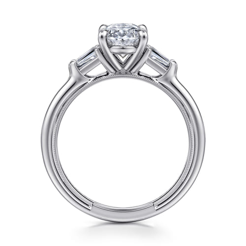 14K White Gold Oval Three Stone Diamond Engagement Ring