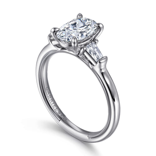14K White Gold Oval Three Stone Diamond Engagement Ring