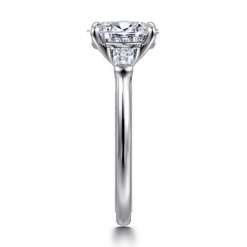 14K White Gold Oval Three Stone Diamond Engagement Ring
