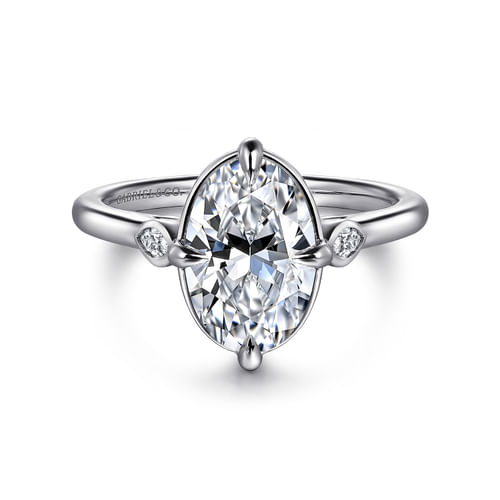 14K White Gold Oval Three Stone Diamond Engagement Ring