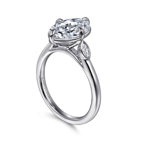 14K White Gold Oval Three Stone Diamond Engagement Ring