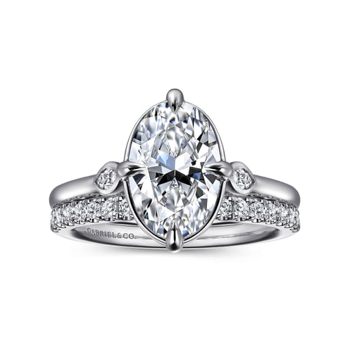 14K White Gold Oval Three Stone Diamond Engagement Ring
