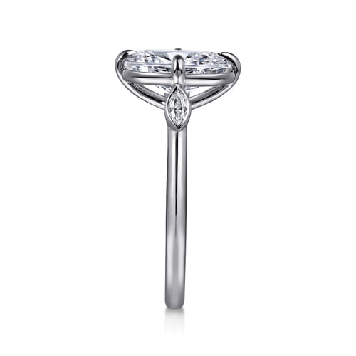 14K White Gold Oval Three Stone Diamond Engagement Ring
