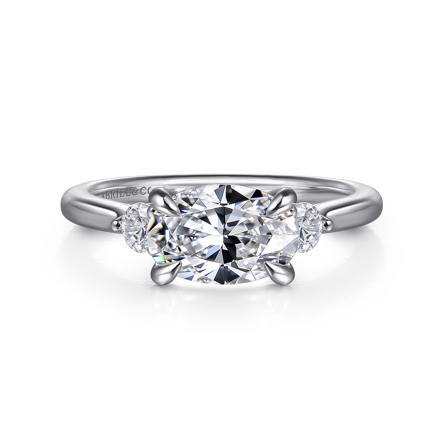 Gabriel - 14K White Gold Oval Three Stone Diamond Engagement Ring