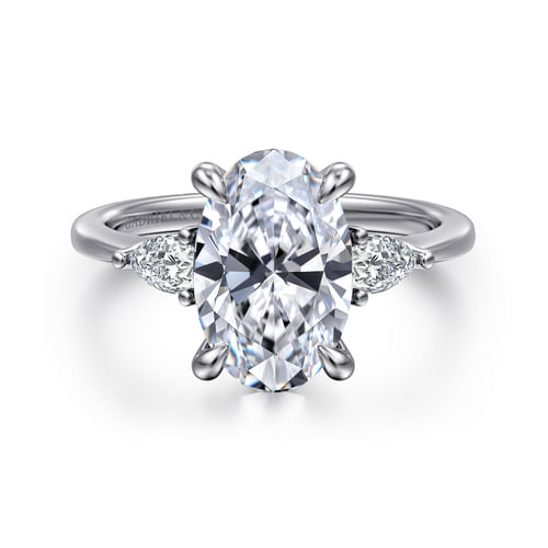 14K White Gold Oval Three Stone Diamond Engagement Ring