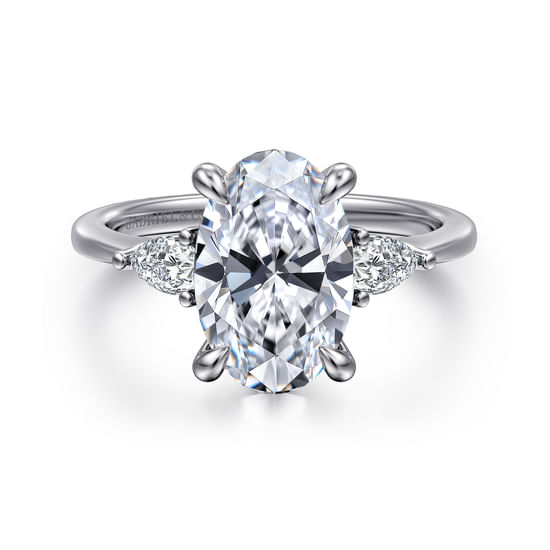Gabriel - 14K White Gold Oval Three Stone Diamond Engagement Ring