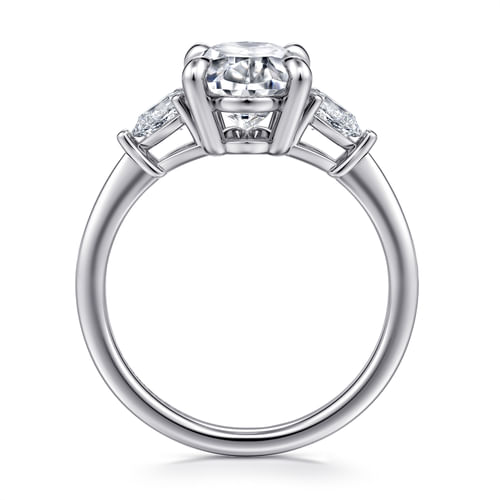14K White Gold Oval Three Stone Diamond Engagement Ring