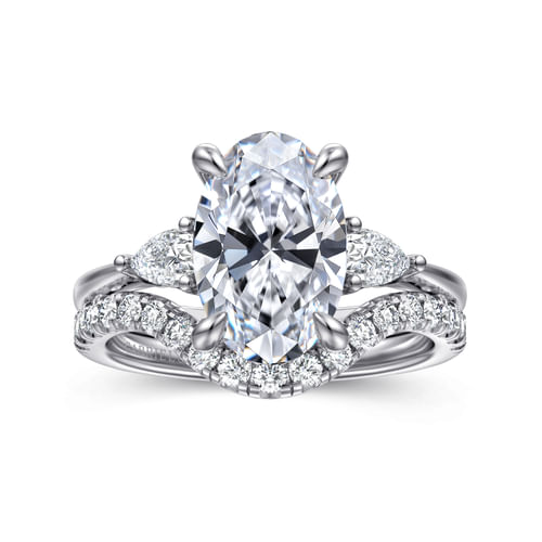 14K White Gold Oval Three Stone Diamond Engagement Ring