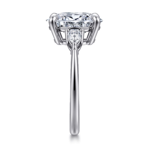 14K White Gold Oval Three Stone Diamond Engagement Ring