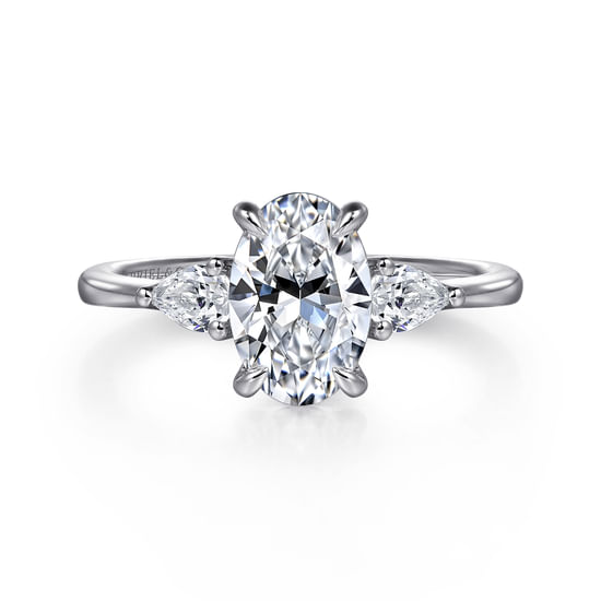 Gabriel - 14K White Gold Oval Three Stone Diamond Engagement Ring