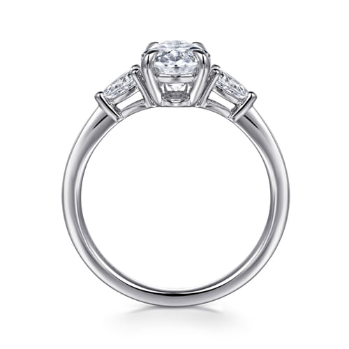 14K White Gold Oval Three Stone Diamond Engagement Ring