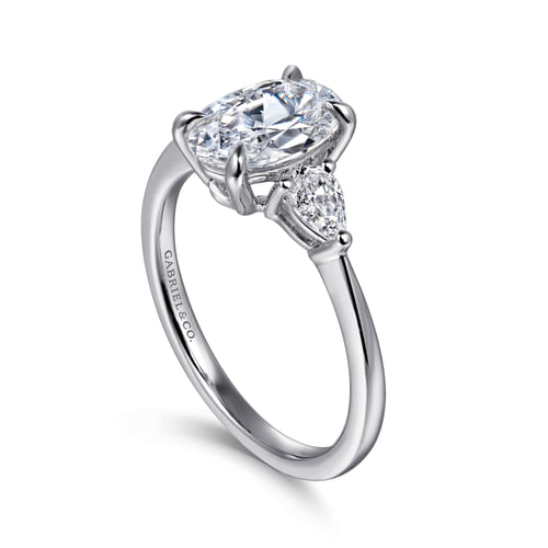 14K White Gold Oval Three Stone Diamond Engagement Ring