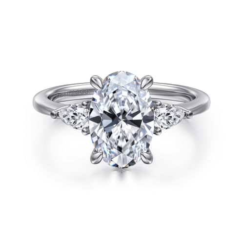 14K White Gold Oval Three Stone Diamond Engagement Ring
