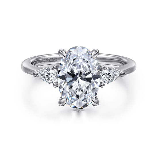 Gabriel - 14K White Gold Oval Three Stone Diamond Engagement Ring