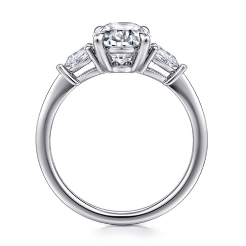 14K White Gold Oval Three Stone Diamond Engagement Ring