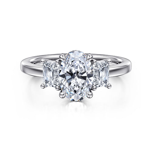 14K White Gold Oval Three Stone Diamond Engagement Ring
