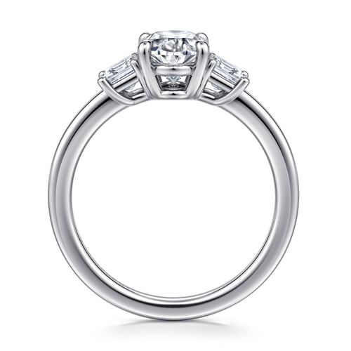 14K White Gold Oval Three Stone Diamond Engagement Ring