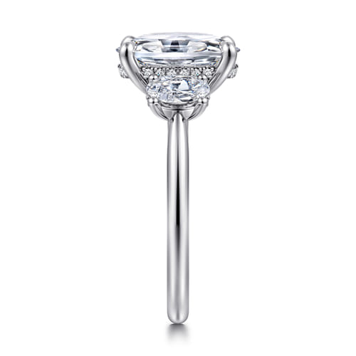 14K White Gold Oval Three Stone Diamond Engagement Ring
