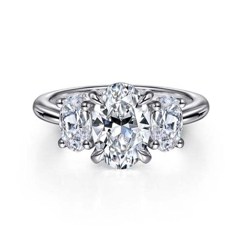 14K White Gold Oval Three Stone Diamond Engagement Ring