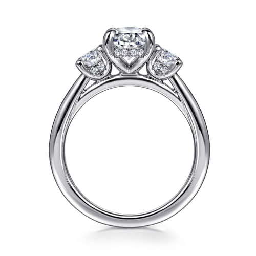 14K White Gold Oval Three Stone Diamond Engagement Ring