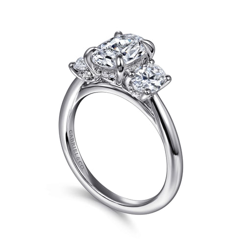 14K White Gold Oval Three Stone Diamond Engagement Ring