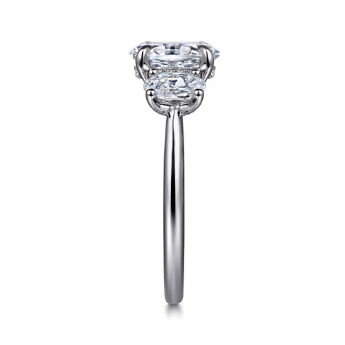14K White Gold Oval Three Stone Diamond Engagement Ring
