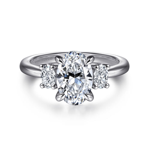 14K White Gold Oval Three Stone Diamond Engagement Ring