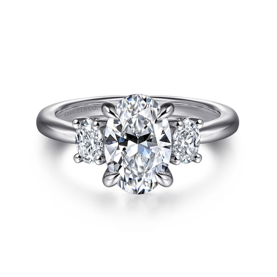 Gabriel - 14K White Gold Oval Three Stone Diamond Engagement Ring