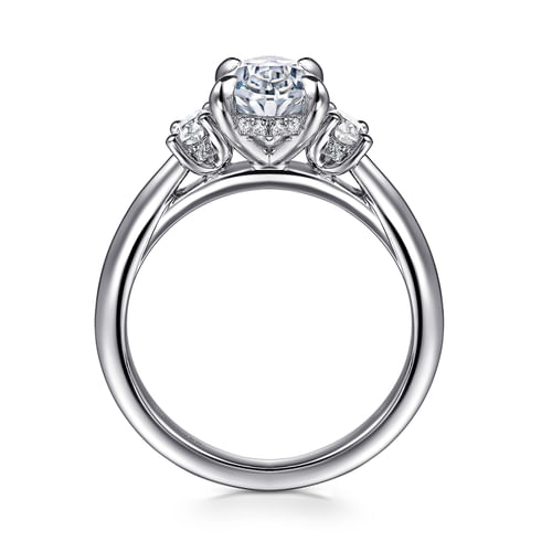14K White Gold Oval Three Stone Diamond Engagement Ring
