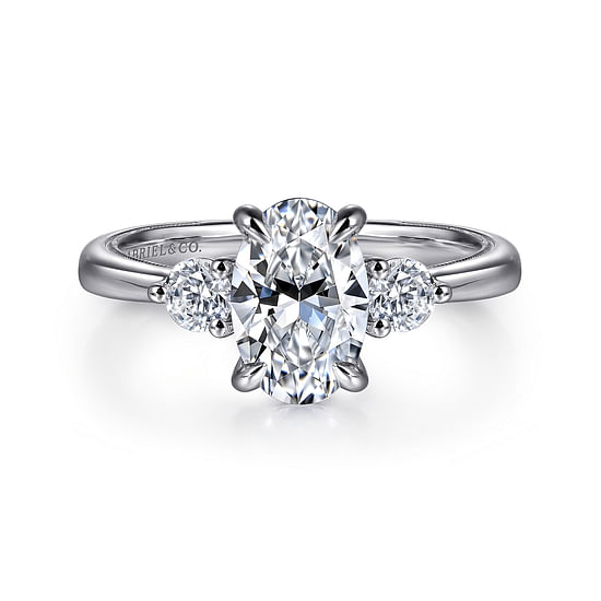 Gabriel - 14K White Gold Oval Three Stone Diamond Engagement Ring