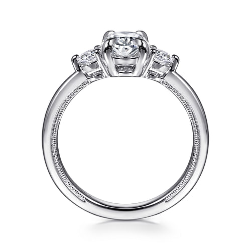 14K White Gold Oval Three Stone Diamond Engagement Ring