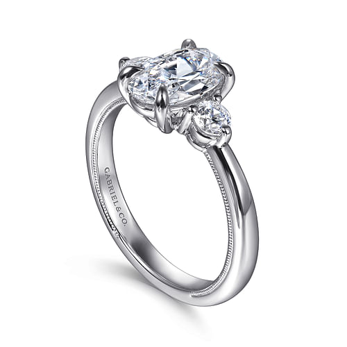 14K White Gold Oval Three Stone Diamond Engagement Ring