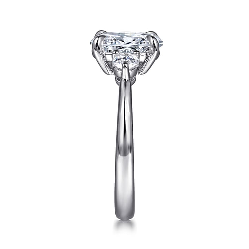 14K White Gold Oval Three Stone Diamond Engagement Ring