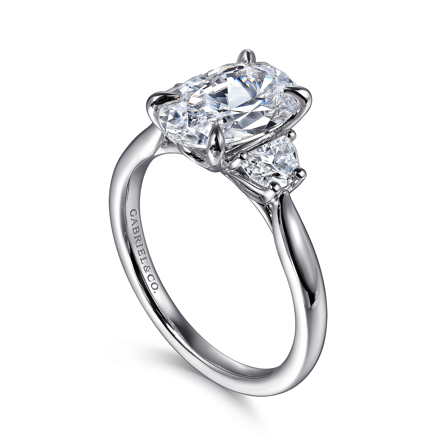 14K White Gold Oval Three Stone Diamond Engagement Ring