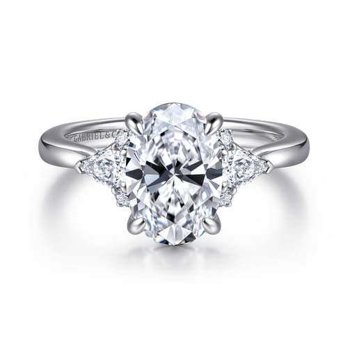 14K White Gold Oval Three Stone Diamond Engagement Ring