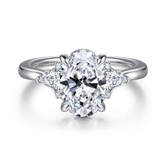 14K White Gold Oval Three Stone Diamond Engagement Ring