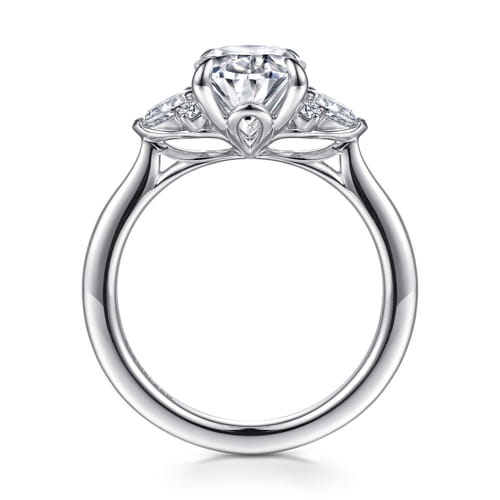 14K White Gold Oval Three Stone Diamond Engagement Ring