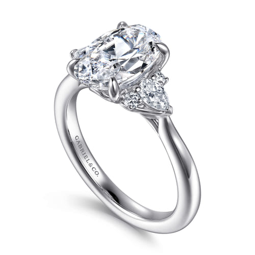 14K White Gold Oval Three Stone Diamond Engagement Ring