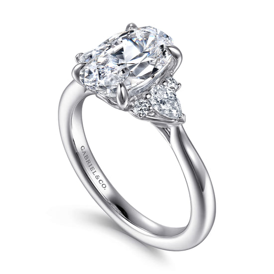 14K White Gold Oval Three Stone Diamond Engagement Ring angle 3