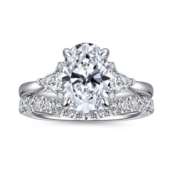 14K White Gold Oval Three Stone Diamond Engagement Ring angle 4