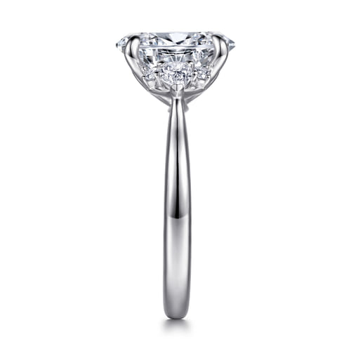 14K White Gold Oval Three Stone Diamond Engagement Ring