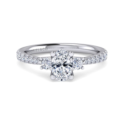 14K White Gold Oval Three Stone Diamond Engagement Ring